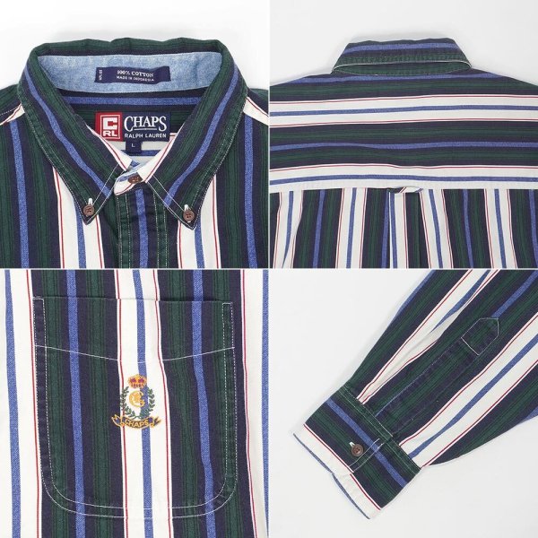 画像3: 90's CHAPS Ralph Lauren マルチストライプ柄 ボタンダウンシャツ (3)