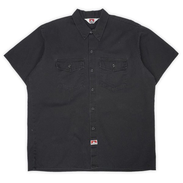画像1: 90's BEN DAVIS S/S ワークシャツ "MADE IN USA / FADE BLACK" (1)
