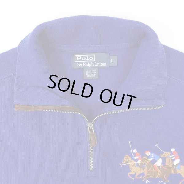 画像4: 00's Polo Ralph Lauren ハーフジップ コットンニット "BLUE / BIG PONY" (4)