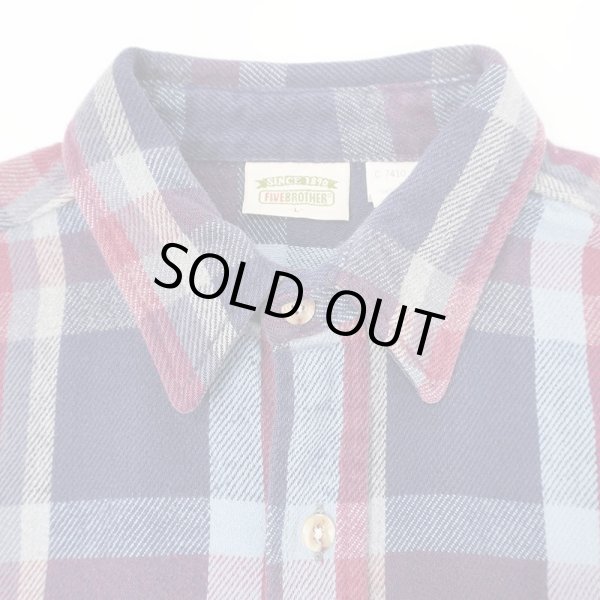 画像3: Late 90's FIVE BROTHER ヘビーネルシャツ “Navy Plaid” (3)