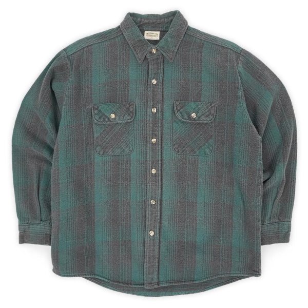 画像1: 90's FIVE BROTHER ヘビーネルシャツ "MADE IN USA / Green×Black Ombre Plaid" (1)