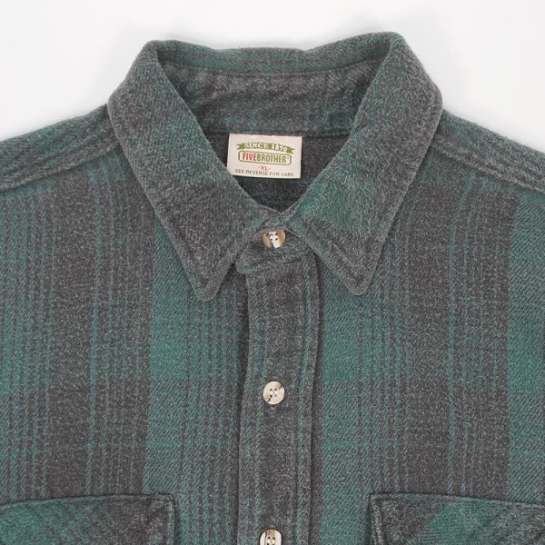 画像3: 90's FIVE BROTHER ヘビーネルシャツ "MADE IN USA / Green×Black Ombre Plaid" (3)