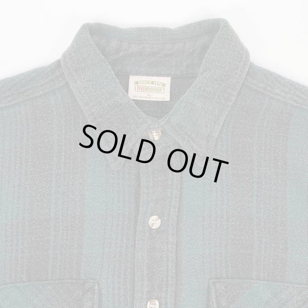 画像3: 90's FIVE BROTHER ヘビーネルシャツ "MADE IN USA / Green×Black Ombre Plaid" (3)