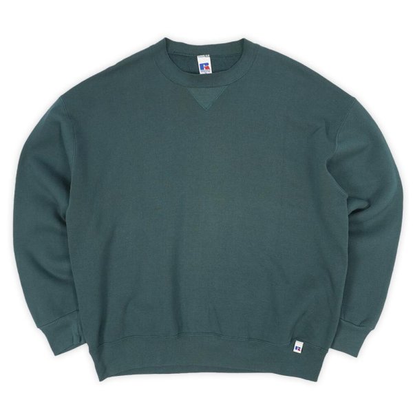 画像1: 90's RUSSELL 前V ブランクスウェット "MADE IN USA / BLUE GREEN" (1)