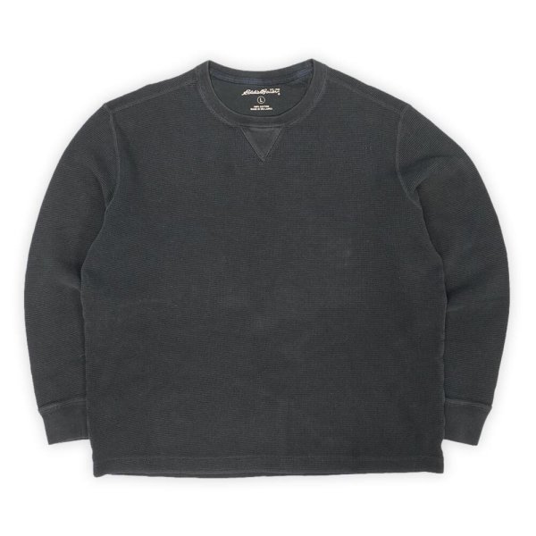 画像1: 00's Eddie Bauer 前V サーマルカットソー "BLACK" (1)