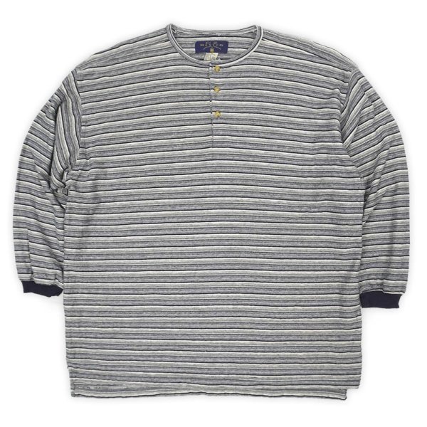 画像1: 90's CZ BASICS L/S マルチボーダー ヘンリーネック Tシャツ (1)