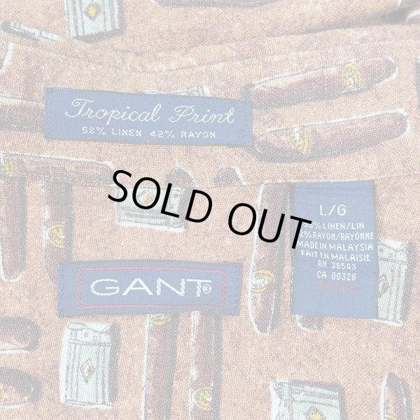 画像2: 90's GANT 総柄 S/S レギュラーカラーシャツ "RAYON×LINEN" (2)