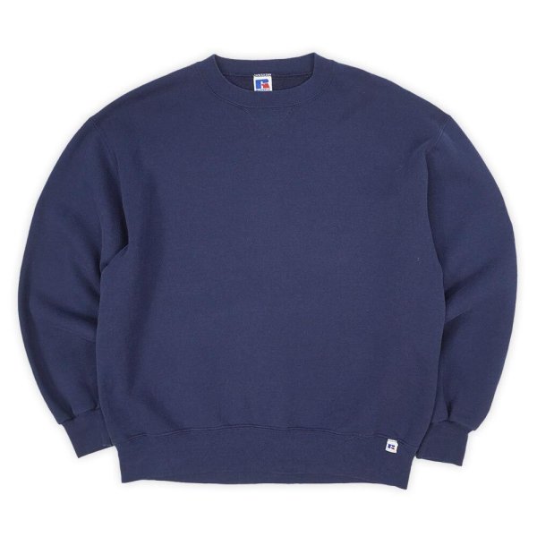 画像1: 90's RUSSELL 前V ブランクスウェット "MADE IN USA / NAVY" (1)