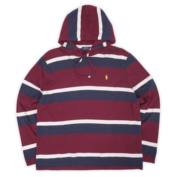 画像1: 00's Polo Ralph Lauren マルチボーダー柄 フーディーカットソー (1)