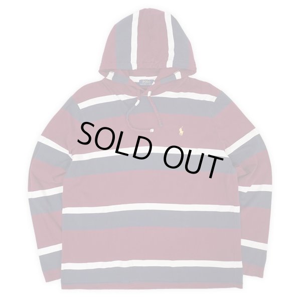 画像1: 00's Polo Ralph Lauren マルチボーダー柄 フーディーカットソー (1)