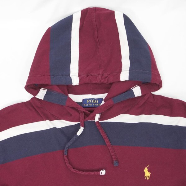 画像2: 00's Polo Ralph Lauren マルチボーダー柄 フーディーカットソー (2)