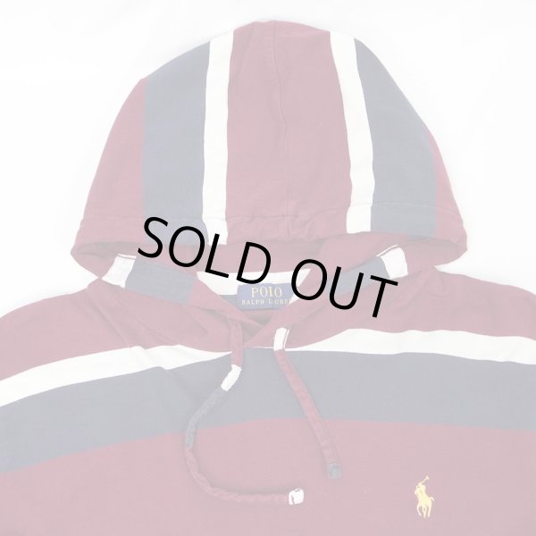 画像2: 00's Polo Ralph Lauren マルチボーダー柄 フーディーカットソー (2)