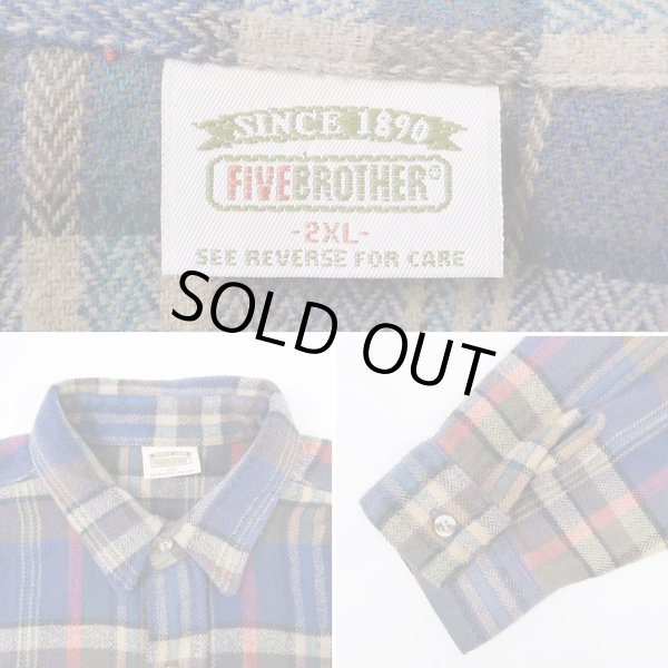 画像3: 90's FIVE BROTHER ヘリンボーン織り ヘビーネルシャツ "2XL" (3)