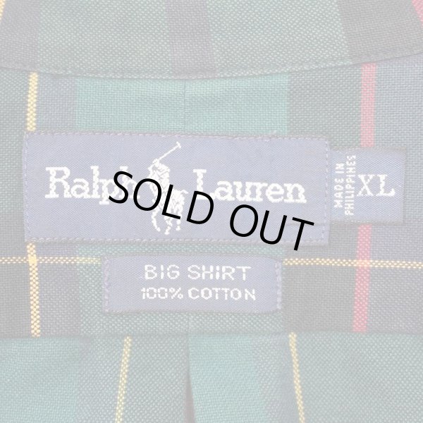 画像2: 90's Polo Ralph Lauren ボタンダウンシャツ "BIG SHIRT / Green Plaid" (2)