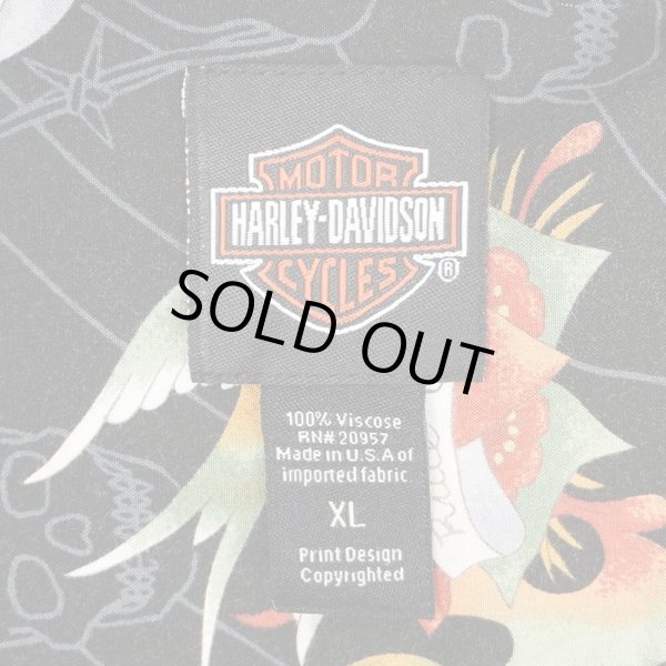 画像2: 00's HARLEY-DAVIDSON S/S 総柄レーヨンシャツ "MADE IN USA / BLACK" (2)