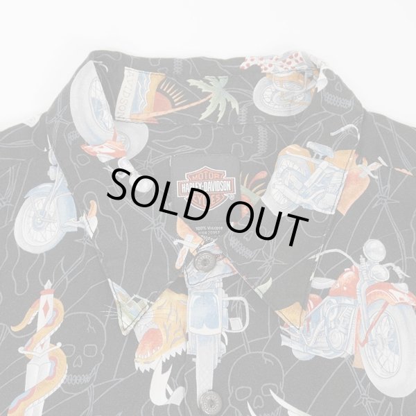 画像3: 00's HARLEY-DAVIDSON S/S 総柄レーヨンシャツ "MADE IN USA / BLACK" (3)