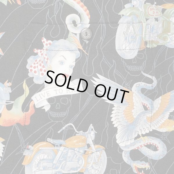 画像4: 00's HARLEY-DAVIDSON S/S 総柄レーヨンシャツ "MADE IN USA / BLACK" (4)