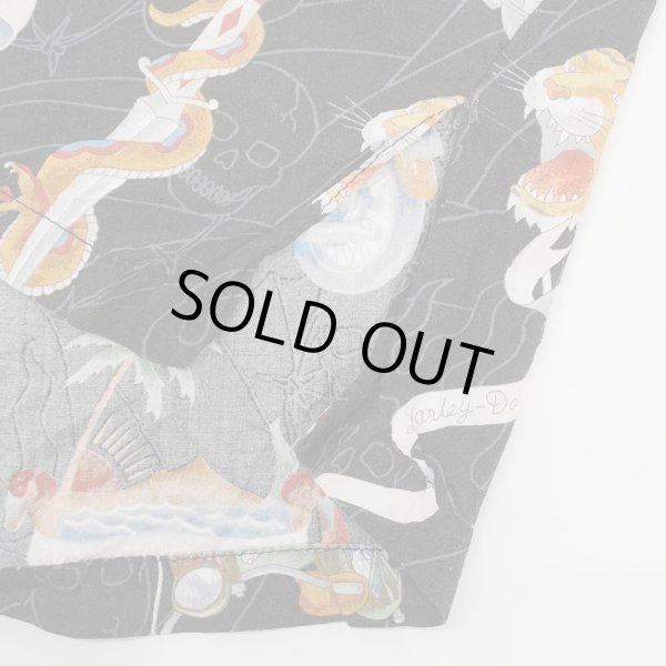 画像5: 00's HARLEY-DAVIDSON S/S 総柄レーヨンシャツ "MADE IN USA / BLACK" (5)