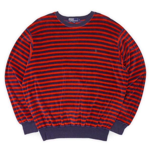 画像1: Early 90's Polo Ralph Lauren ボーダー柄 ベロアスウェット (1)