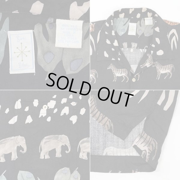 画像2: 90's Burma Bibas 総柄 オープンカラーシルクシャツ "BLACK" (2)