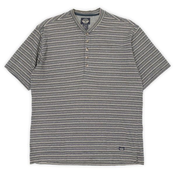 画像1: 90's DOCKERS マルチボーダー柄 ヘンリーネックTシャツ (1)