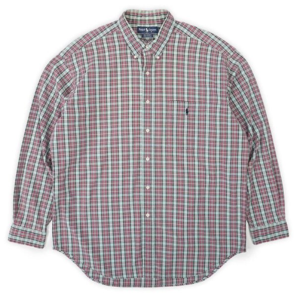画像1: 90's Polo Ralph Lauren ボタンダウンシャツ "BIG SHIRT / MINT BLUE Plaid" (1)