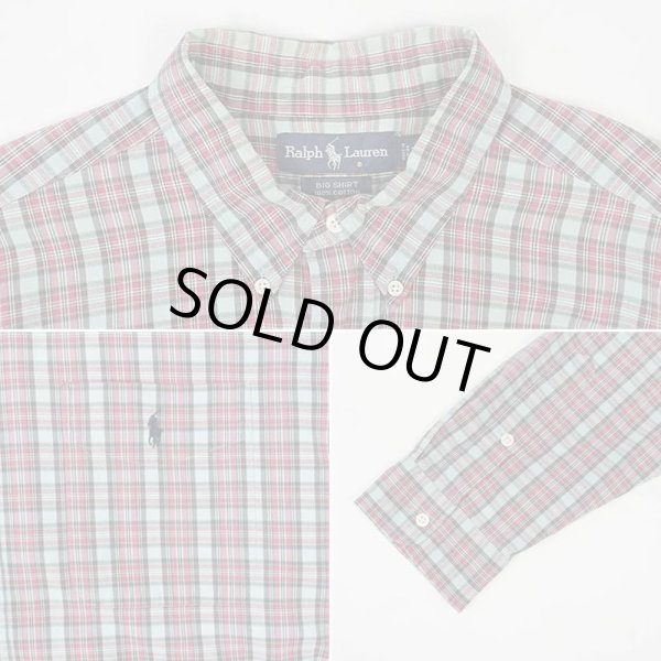 画像3: 90's Polo Ralph Lauren ボタンダウンシャツ "BIG SHIRT / MINT BLUE Plaid" (3)