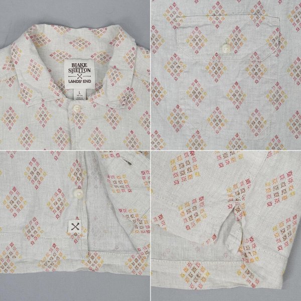 画像3: 00's LANDS' END × BLAKE SHELTON S/S 総柄 リネンシャツ (3)