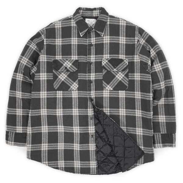 画像1: 80's Sears キルティングライナー ネルシャツ "FADE BLACK PLAID" (1)