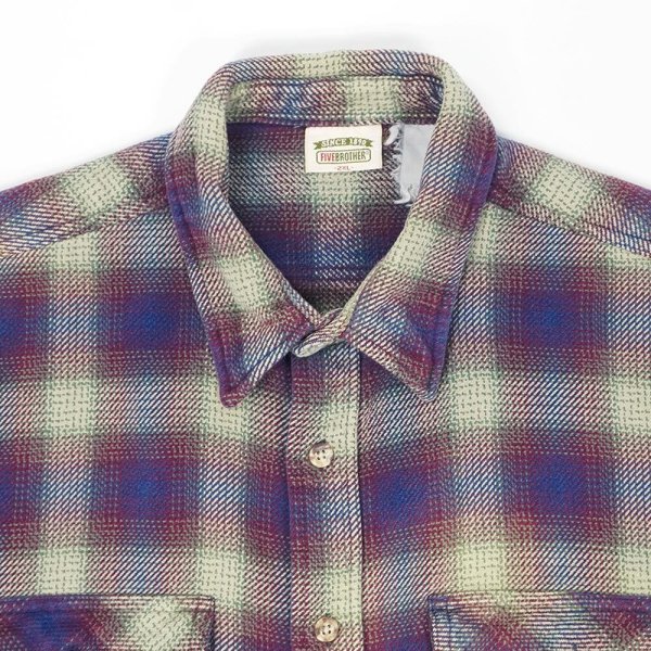 画像3: Late 90's FIVE BROTHER ヘビーネルシャツ "Burgundy Ombre Plaid" (3)