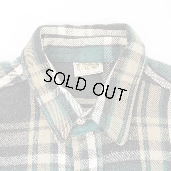 画像3: 90's FIVE BROTHER ヘビーネルシャツ "BLACK×GREEN Plaid" (3)