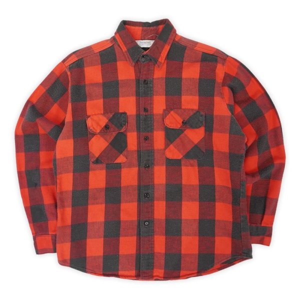 画像1: 80's FIVE BROTHER ブロックチェック柄 ヘビーネルシャツ "RED×BLACK / MADE IN USA" (1)