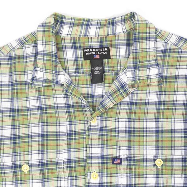 画像3: 90's POLO JEANS S/S オープンカラーシャツ "Green Plaid" (3)