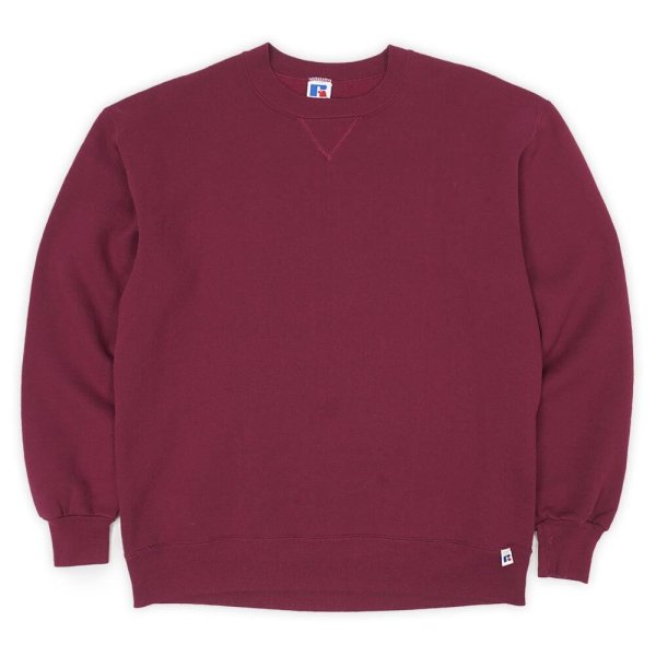 画像1: 90's RUSSELL 前V ブランクスウェット "BURGUNDY / MADE IN USA" (1)