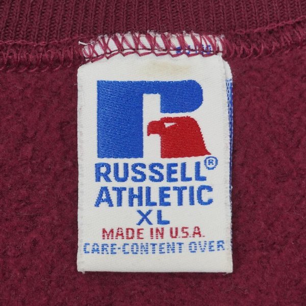 画像2: 90's RUSSELL 前V ブランクスウェット "BURGUNDY / MADE IN USA" (2)