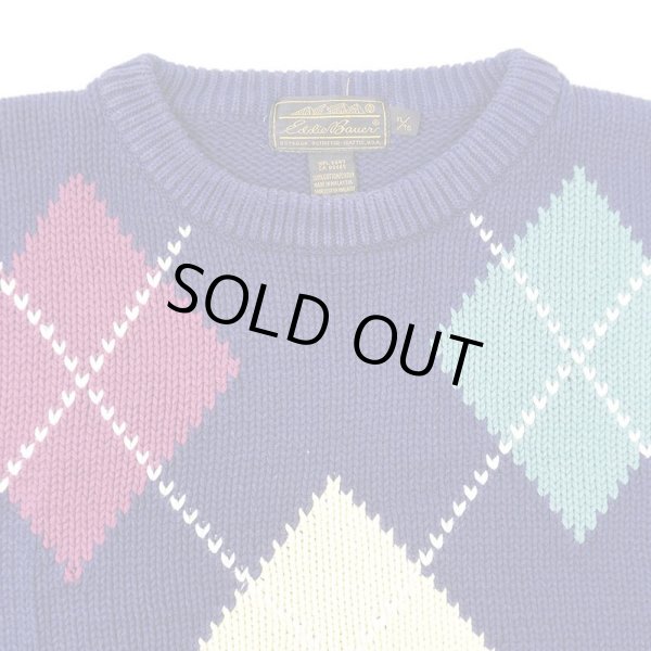 画像3: 90's Eddie Bauer アーガイル柄 コットンニット "黒タグ" (3)