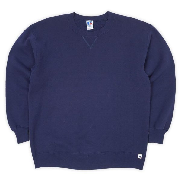 画像1: 90's RUSSELL 前V ブランクスウェット "NAVY / MADE IN USA" (1)
