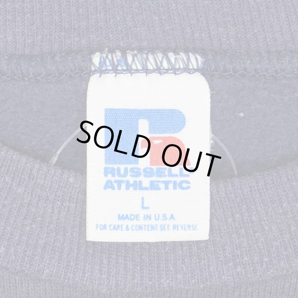 画像2: 80's RUSSELL カレッジプリント スウェット "MADE IN USA / FADE NAVY" (2)