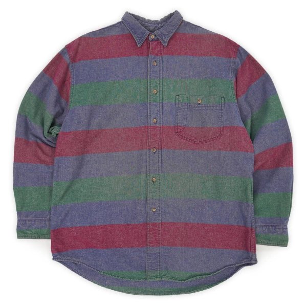 画像1: 90's Eddie Bauer マルチボーダー柄 ワークシャツ "黒タグ / MADE IN USA" (1)