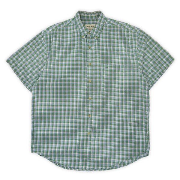 画像1: 90's Eddie Bauer S/S ボタンダウンシャツ “Green Plaid” (1)