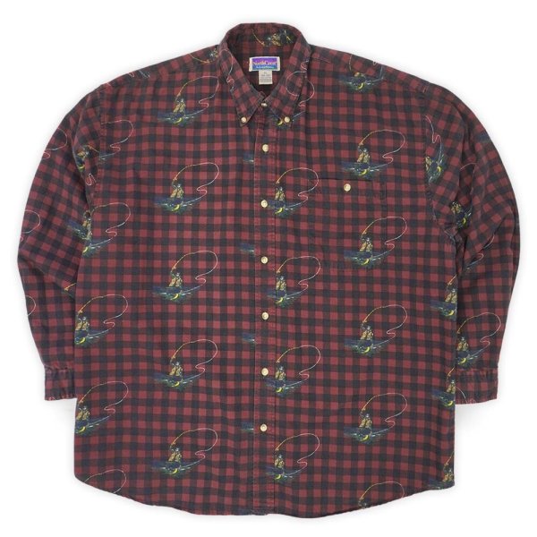 画像1: 90's North Crest 総柄 プリントネルシャツ (1)