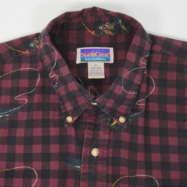 画像3: 90's North Crest 総柄 プリントネルシャツ (3)