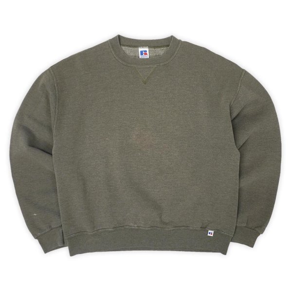 画像1: 90-00's RUSSELL 前V ブランクスウェット “HEATHER OLIVE” (1)