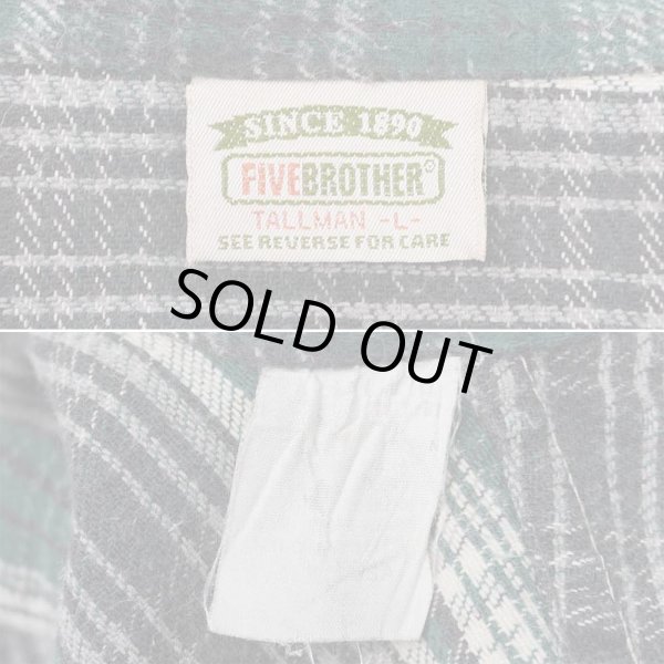 画像2: 90's FIVE BROTHER ヘビーネルシャツ "GREEN BASE" (2)