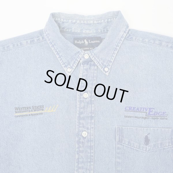 画像3: 00's Polo Ralph Lauren デニムボタンダウンシャツ "企業ロゴ刺繍 / CLASSIC FIT" (3)