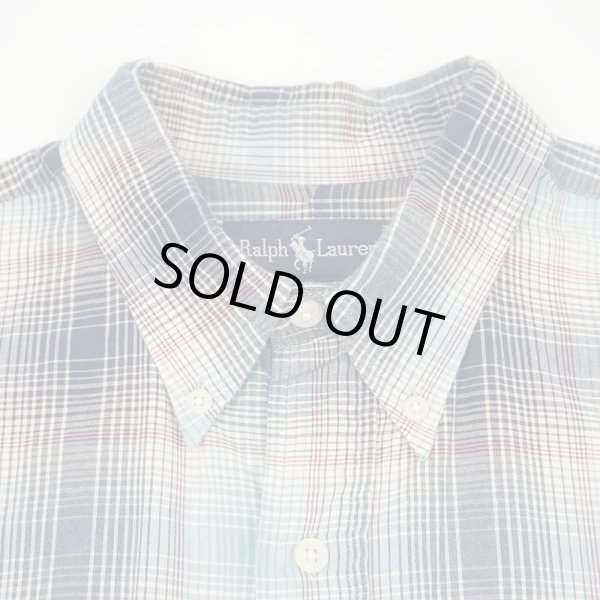 画像4: Early 90's Polo Ralph Lauren ボタンダウンシャツ "Blue Ombre Plaid" (4)