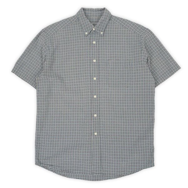 画像1: 00's Eddie Bauer S/S シアサッカーボタンダウンシャツ “Blue Plaid” (1)