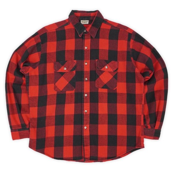 画像1: 90's FIVE BROTHER ブロックチェック柄 ヘビーネルシャツ "RED×BLACK / MADE IN USA" (1)
