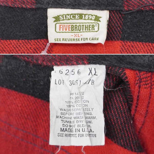 画像2: 90's FIVE BROTHER ブロックチェック柄 ヘビーネルシャツ "RED×BLACK / MADE IN USA" (2)