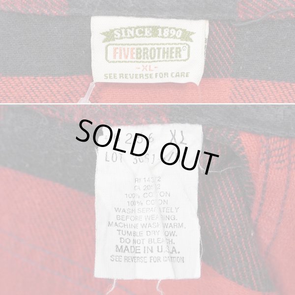 画像2: 90's FIVE BROTHER ブロックチェック柄 ヘビーネルシャツ "RED×BLACK / MADE IN USA" (2)